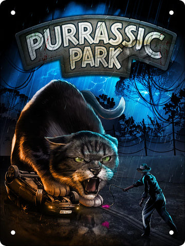 Purrassic Park Tin Sign