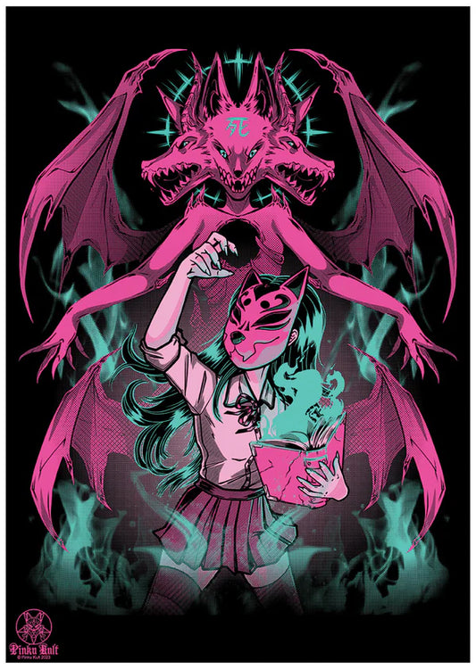Girl In The Fox Mask Print